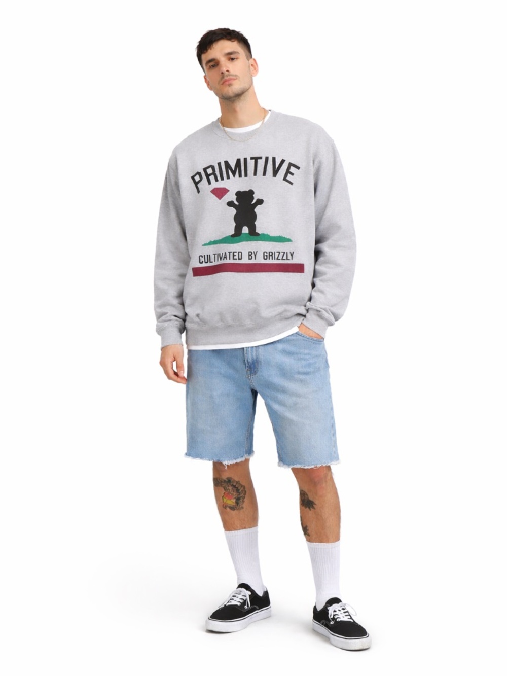Primitive by Diamond Supply Co. Grey “Grizzly” Graphic Crewneck – Size XL GUC